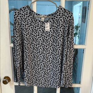 H&M Black and White Floral Blouse